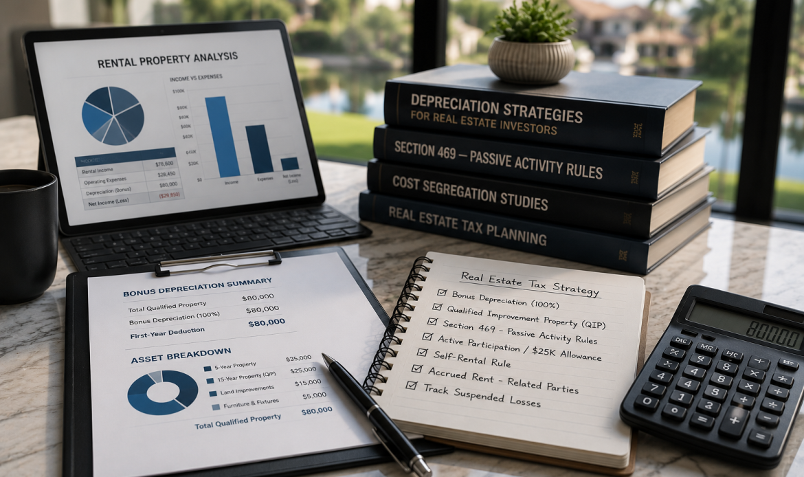 Open Laptop and Document Detailing Rental Property Analysis for Tax Accountant